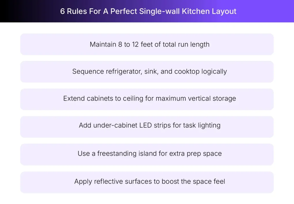 Key aspects of a single-wall kitchen layout Key aspects of a single-wall kitchen layout