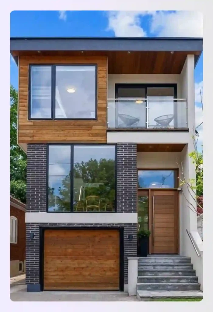 Urban two-story narrow-lot house under 30 feet wide with rooftop terrace and street-facing facade Urban two-story narrow-lot house under 30 feet wide with rooftop terrace and street-facing facade