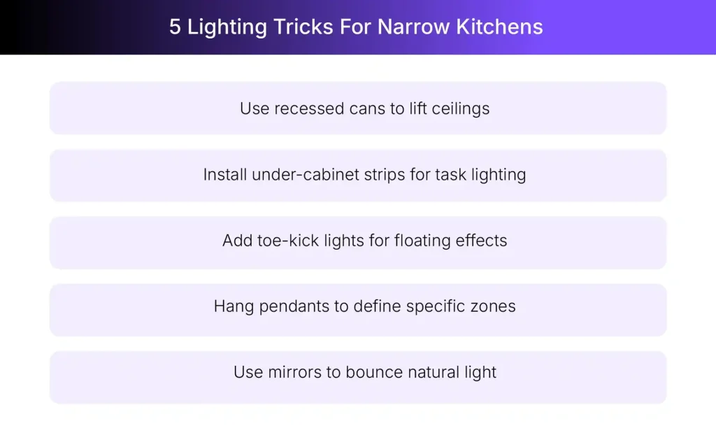 How to use lighting tricks in narrow kitchens