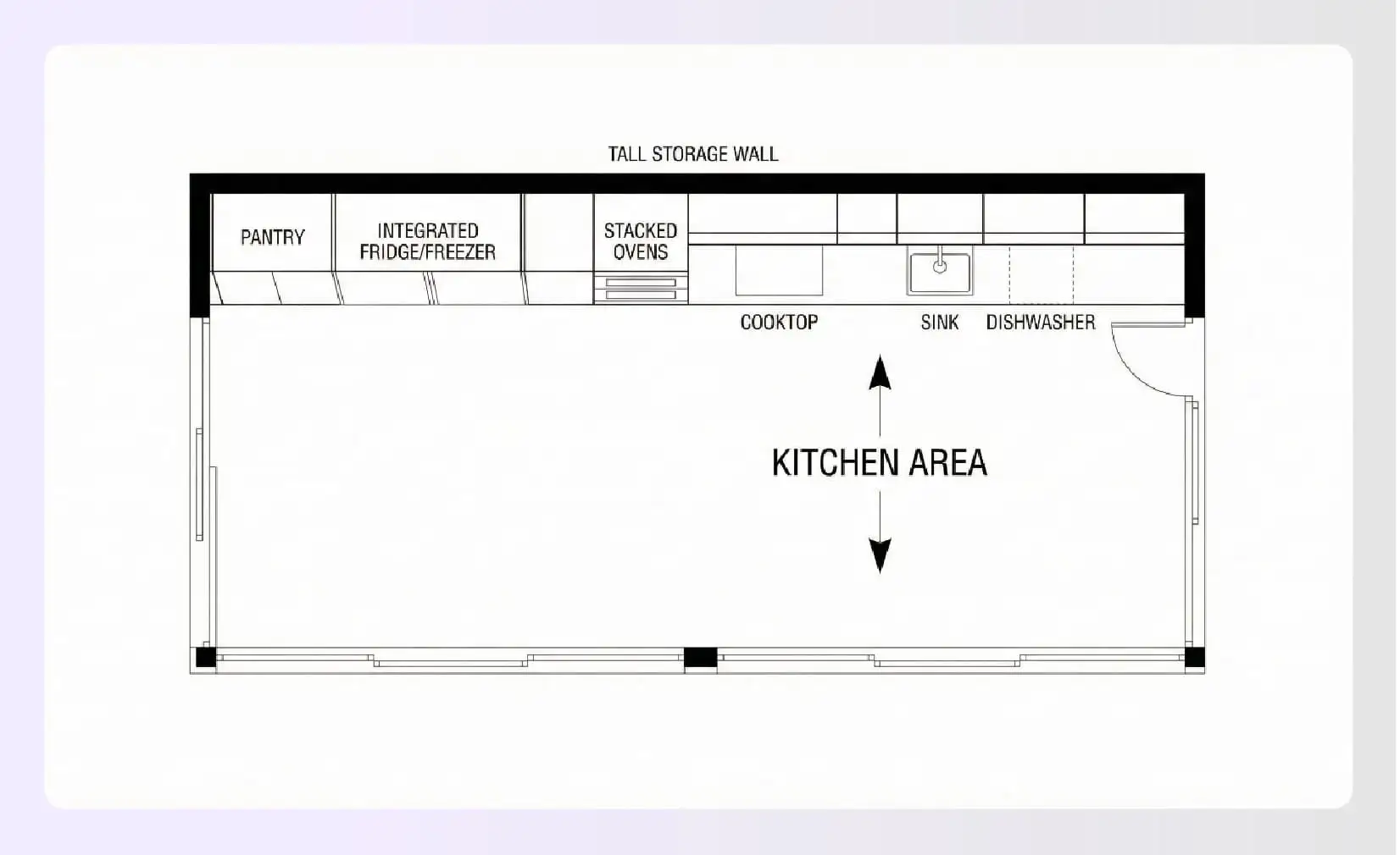 Floor-to-ceiling storage wall single-wall kitchen layout Floor-to-ceiling storage wall single-wall kitchen layout