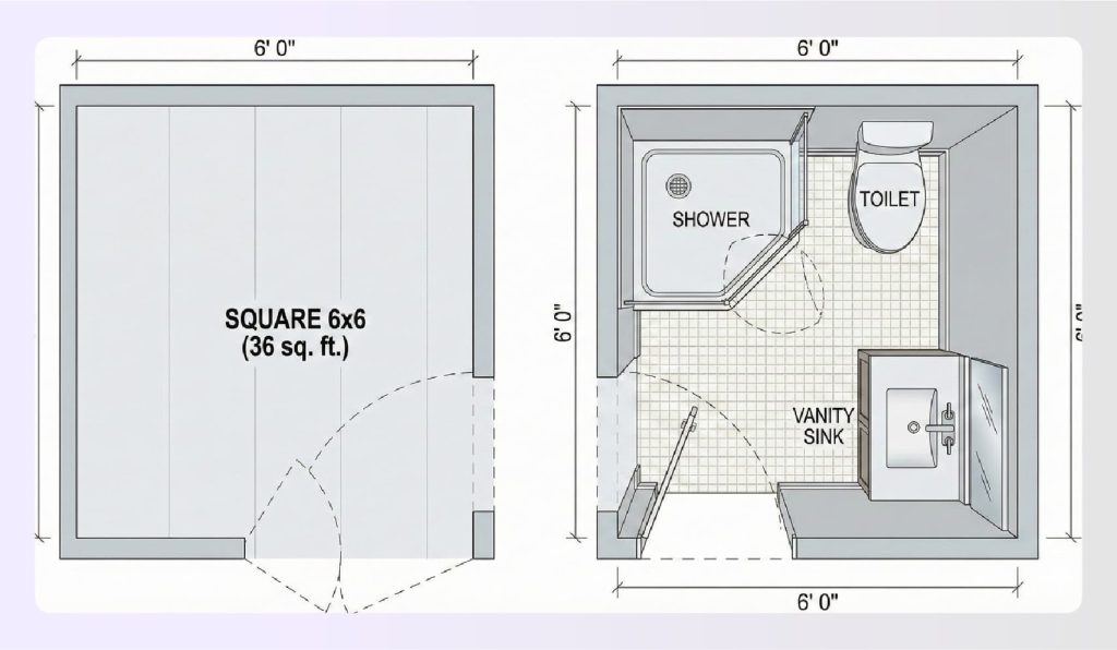 Square 6x6 3/4 bathroom floor plan layout Square 6x6 3/4 bathroom floor plan layout