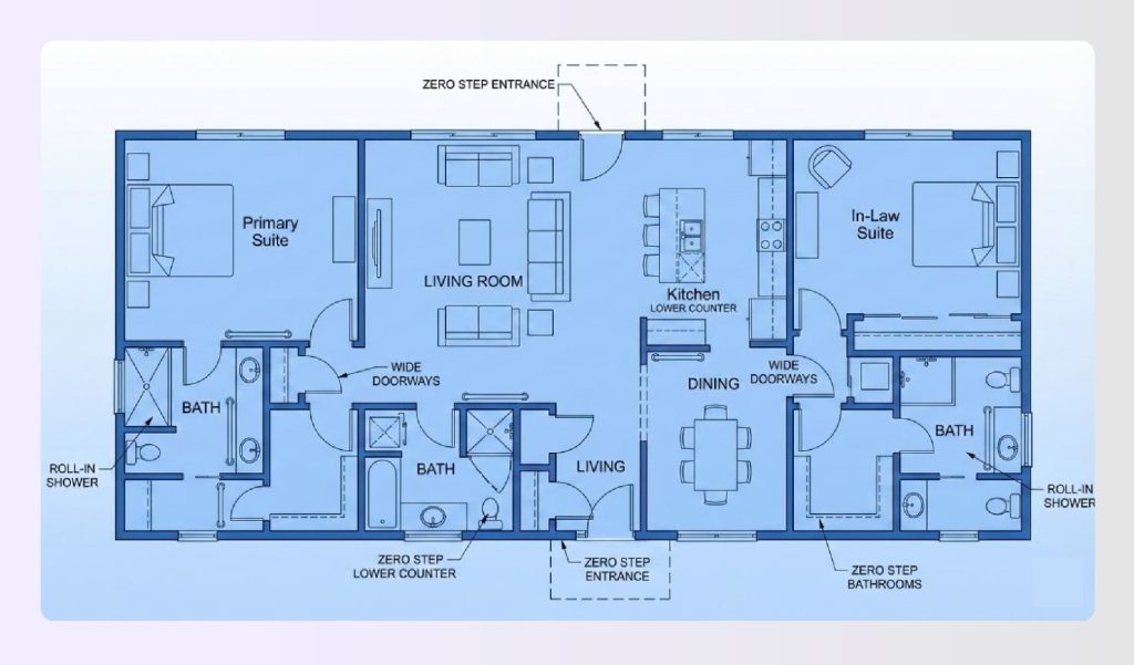 Dual suite wheelchair accessible floor plan for multigenerational living Dual suite wheelchair accessible floor plan for multigenerational living
