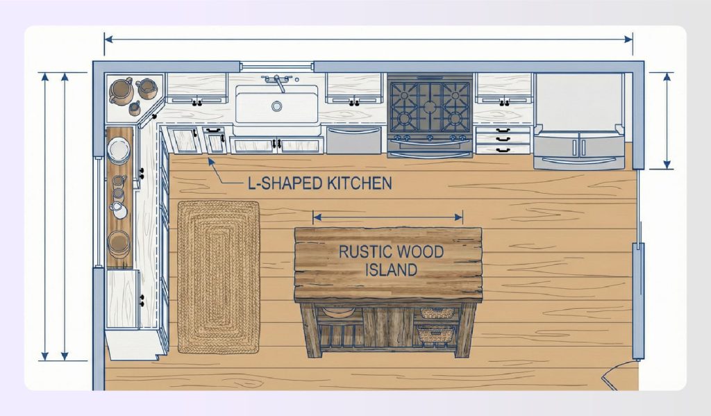 Best L-shaped kitchen layout in farmhouse style
