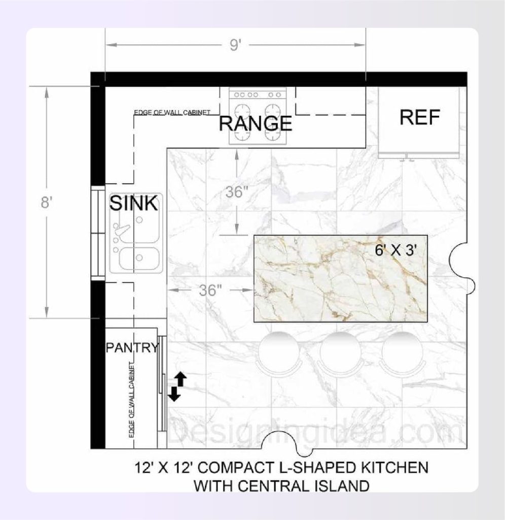 Classic L-shaped kitchen design with central prep island Classic L-shaped kitchen design with central prep island