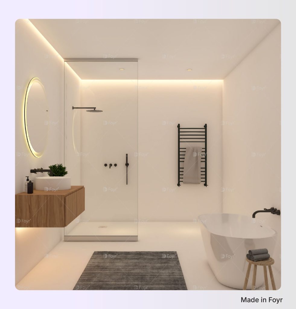 Spa-style master bathroom with soaking tub and walk-in shower. Spa-style master bathroom with soaking tub and walk-in shower.