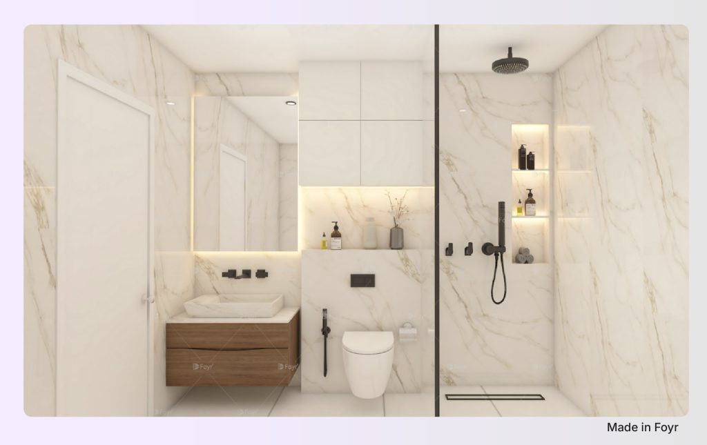 5x8 full bath with door on the short wall. 5x8 full bath with door on the short wall.