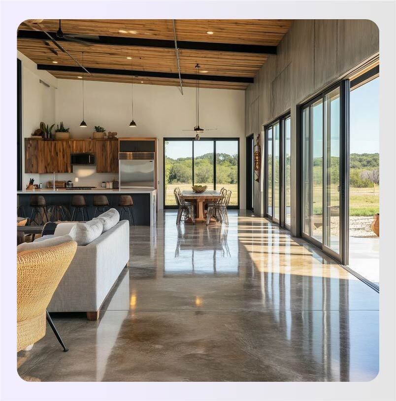 Open-span accessible barndominium interior with wide corridors Open-span accessible barndominium interior with wide corridors