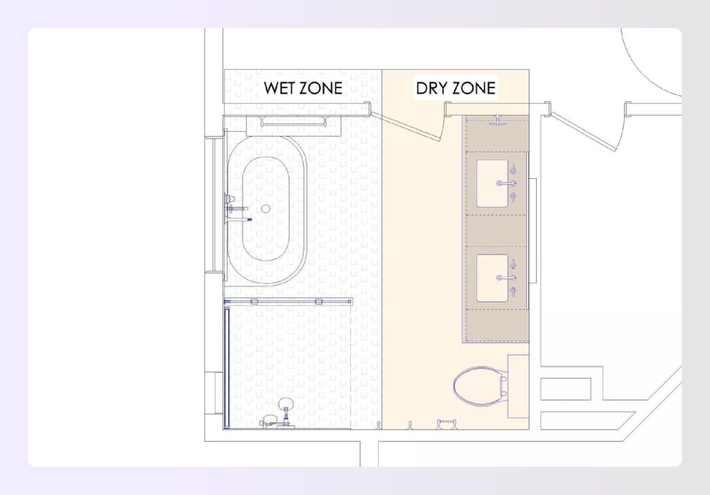 Full bathroom with wet zone and dry zone separation. Full bathroom with wet zone and dry zone separation.