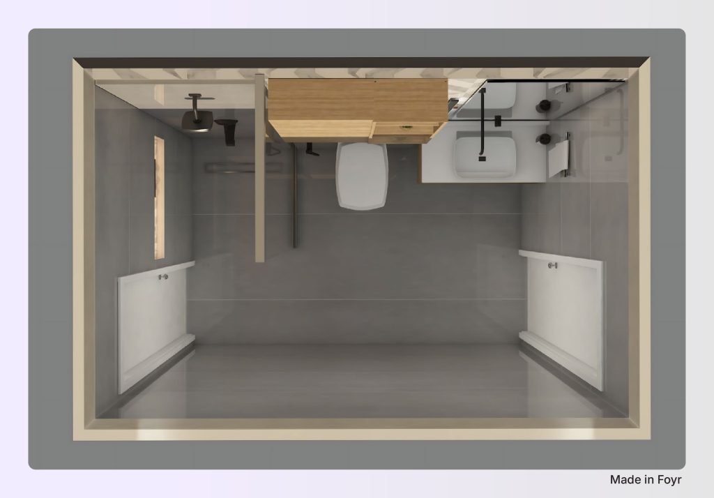 Jack and Jill full bathroom floor plan, two entry doors.