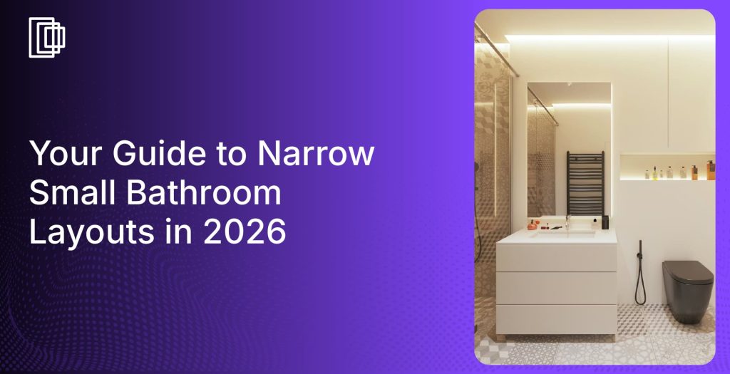 Design narrow small bathroom layout ideas with Foyr Neo