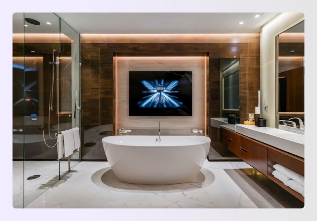 Open concept full bathroom connected to primary bedroom suite. Open concept full bathroom connected to primary bedroom suite.
