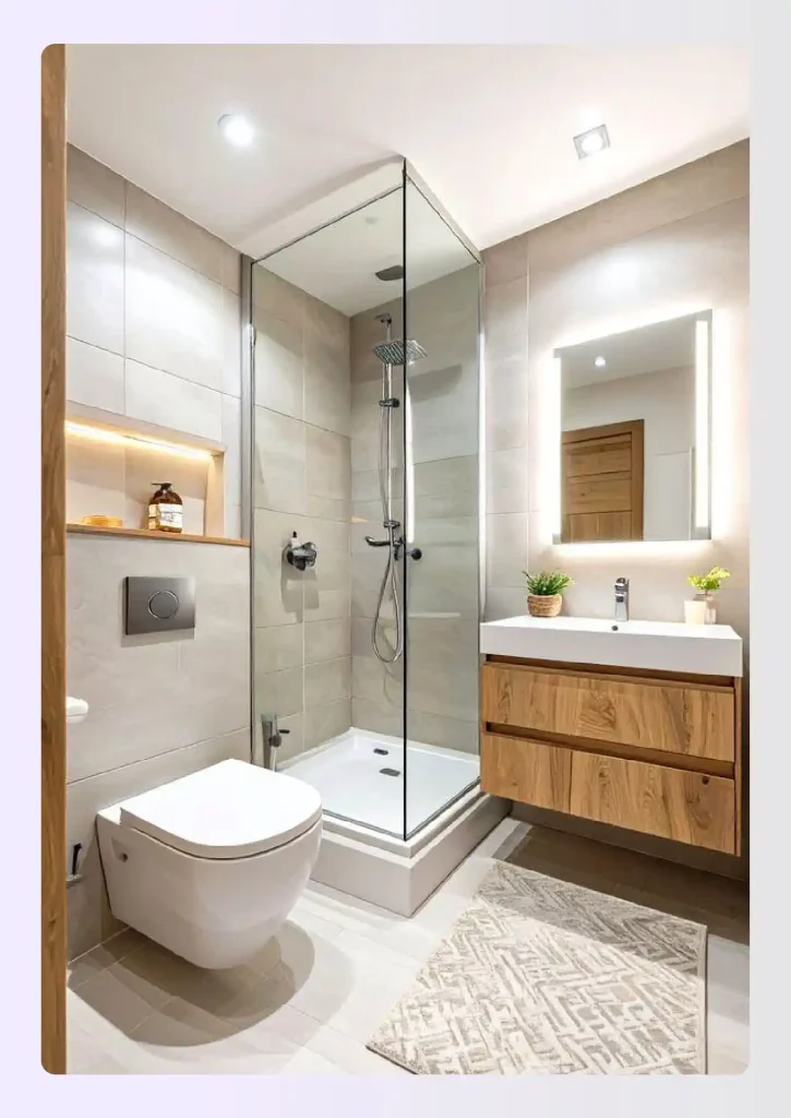 Compact corner shower bathroom layout Compact corner shower bathroom layout