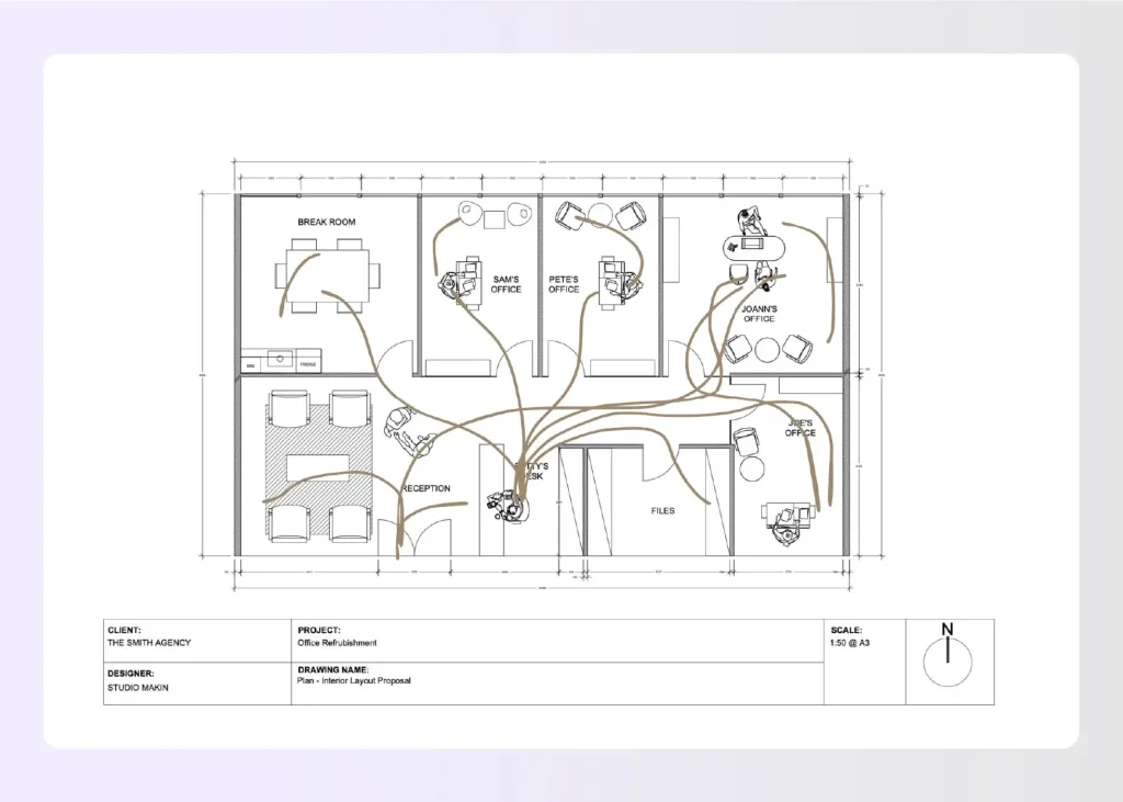 apartment floor plan with traffic flow visualised apartment floor plan with traffic flow visualised