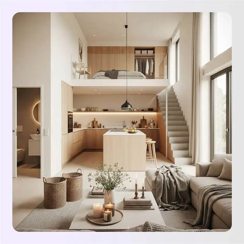 Loft-style condo with sleeping mezzanine above open ground floor living Loft-style condo with sleeping mezzanine above open ground floor living