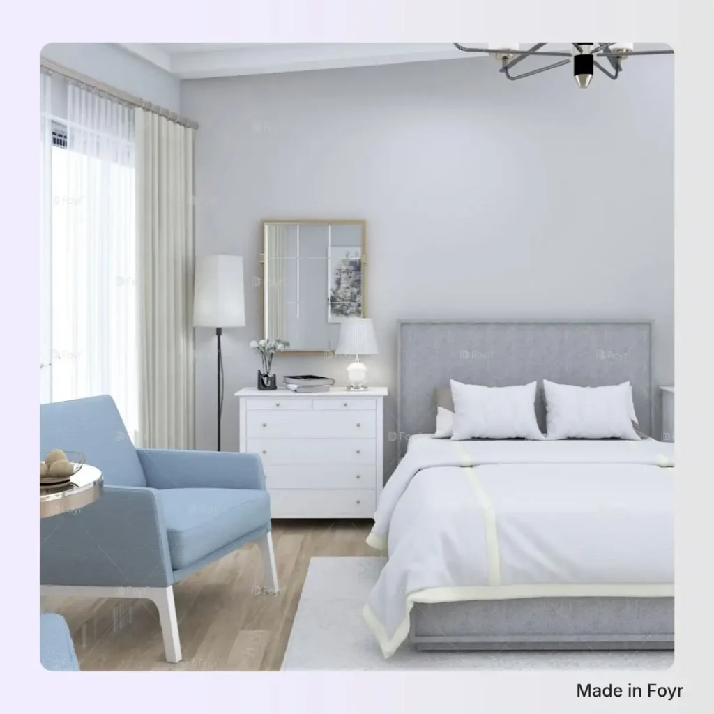 Serene Bedroom with Soft Neutrals and Powder Blue Accents Serene Bedroom with Soft Neutrals and Powder Blue Accents
