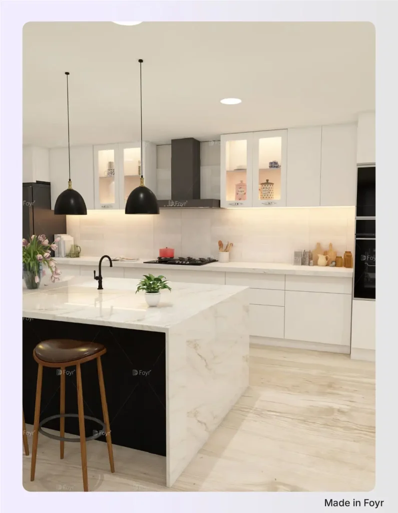 Modern Kitchen with Marble Waterfall Island Modern Kitchen with Marble Waterfall Island