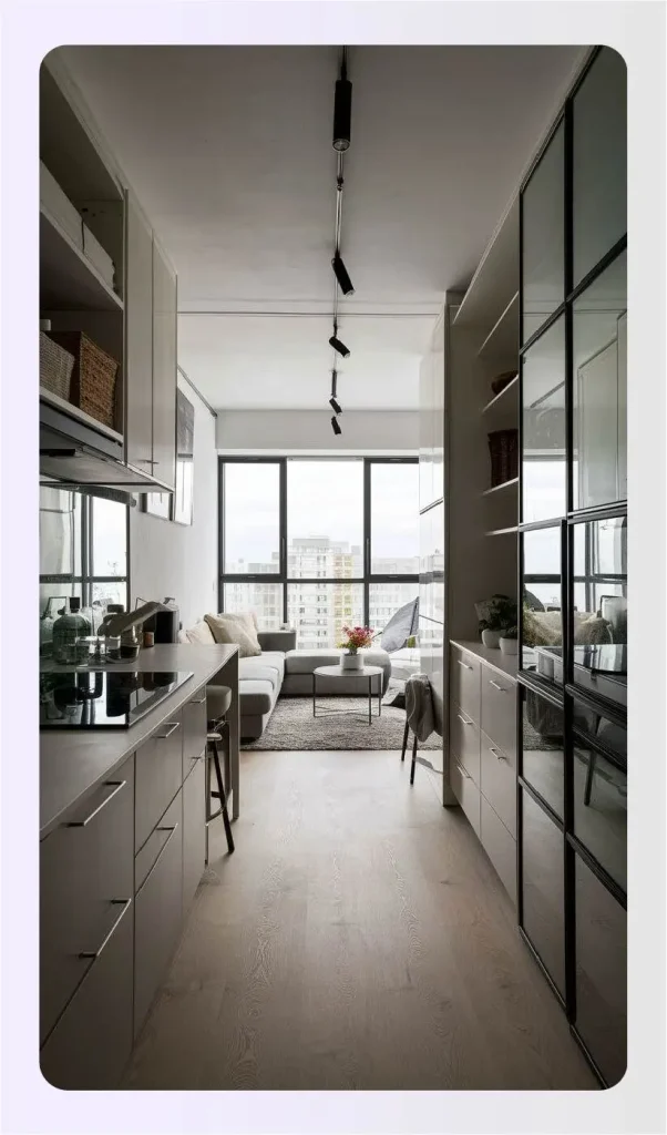 Compact micro-condo with fold-down furniture and integrated smart home controls Compact micro-condo with fold-down furniture and integrated smart home controls