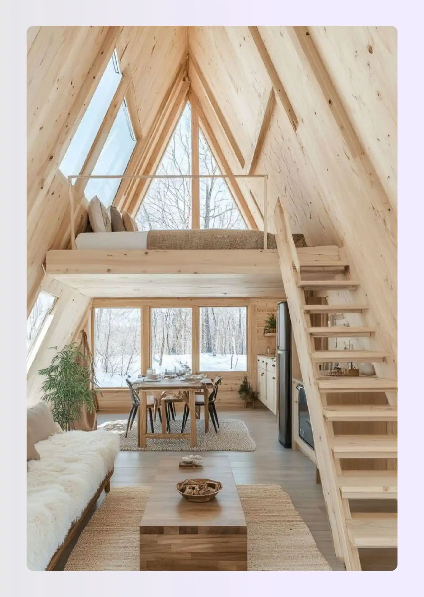 A-frame tiny home with steeply pitched roof A-frame tiny home with steeply pitched roof