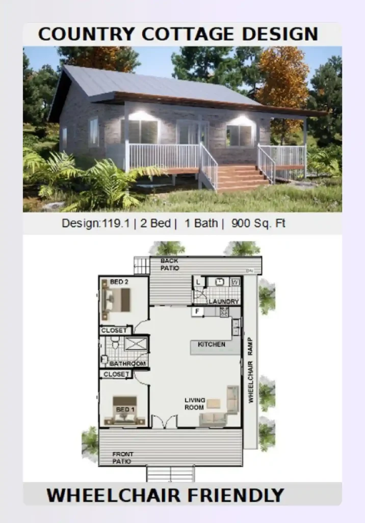 Universally accessible small house plan with wide hallways Universally accessible small house plan with wide hallways