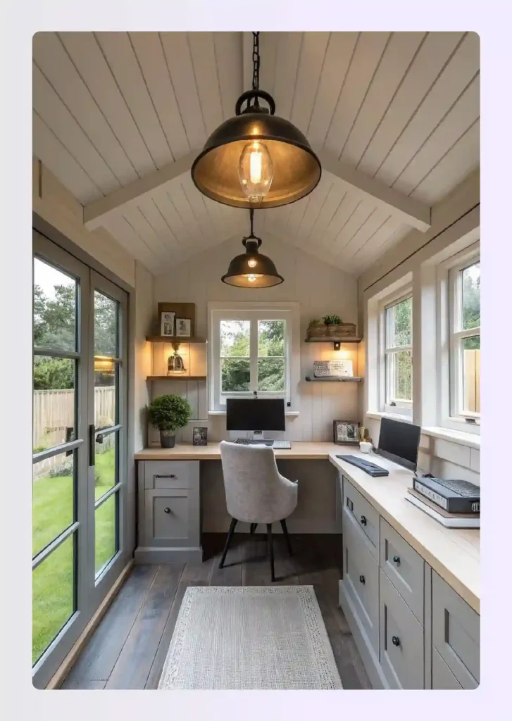 Work-from-home small house floor plan with a dedicated home office alcove Work-from-home small house floor plan with a dedicated home office alcove