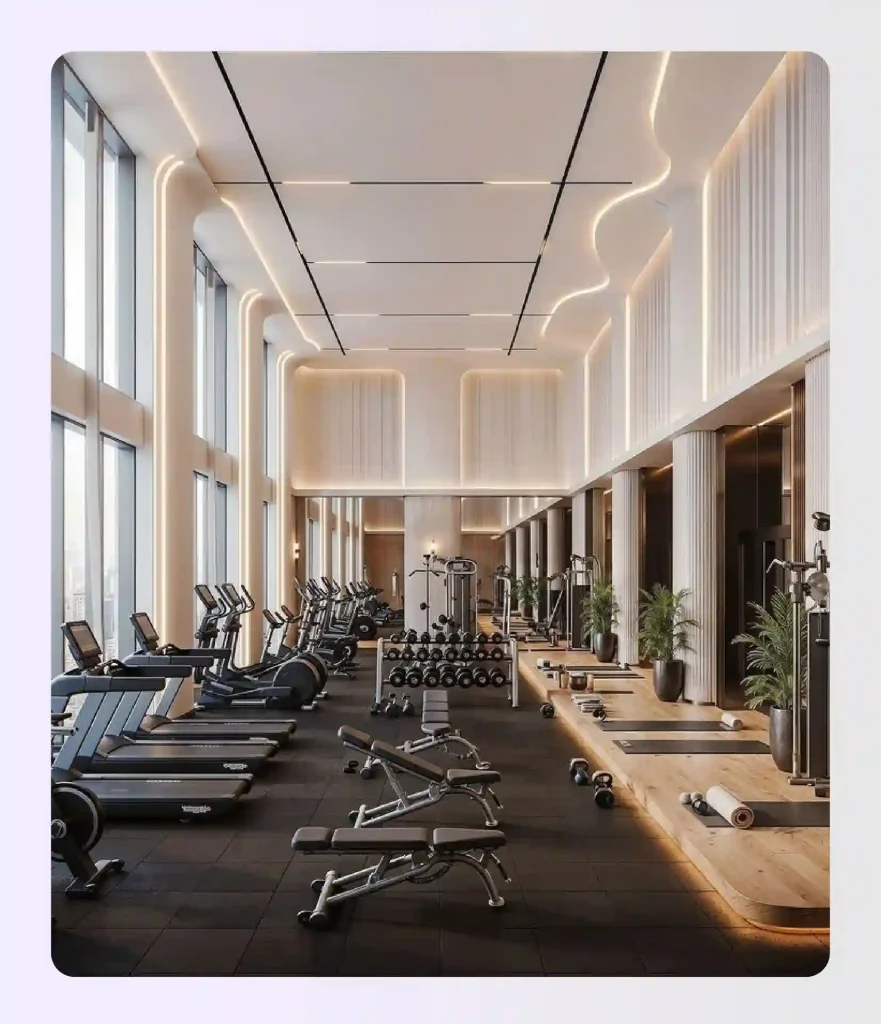 Gym floor plan with cardio equipment running along all four perimeter walls Gym floor plan with cardio equipment running along all four perimeter walls