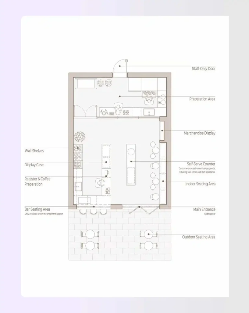 Multi-zone specialty cafe floor plan Multi-zone specialty cafe floor plan