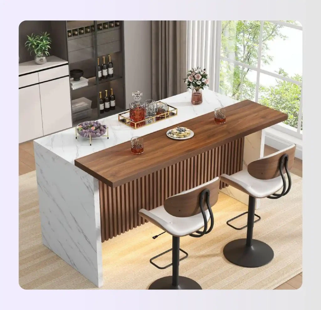 Island bar floor plan with freestanding bar counter and guest circulation on all sides