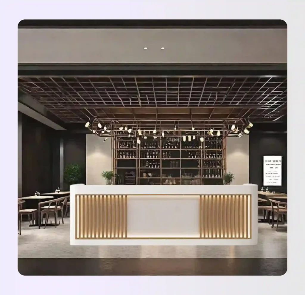 Straight bar floor plan with single linear counter and parallel service aisle