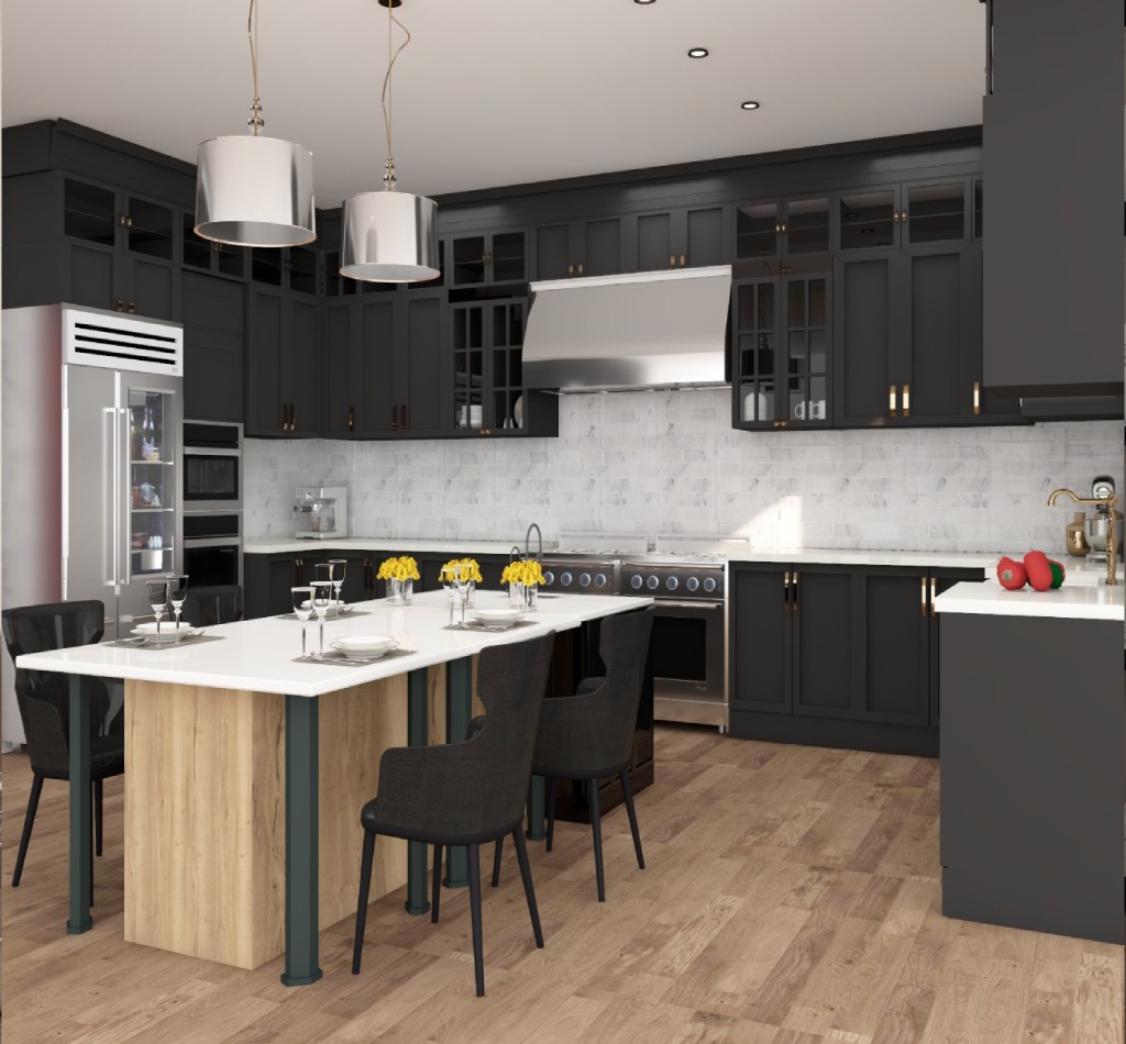 Black Transitional Kitchen - Foyr