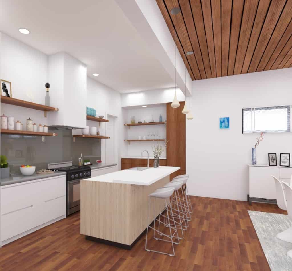 Contemporary White and Wood Kitchen - Foyr